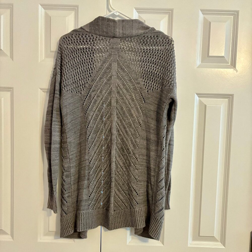 Leo & Nicole Gray Open Front Open Knit Long Sleeve Cardigan Sweater Size S - Picture 3 of 9